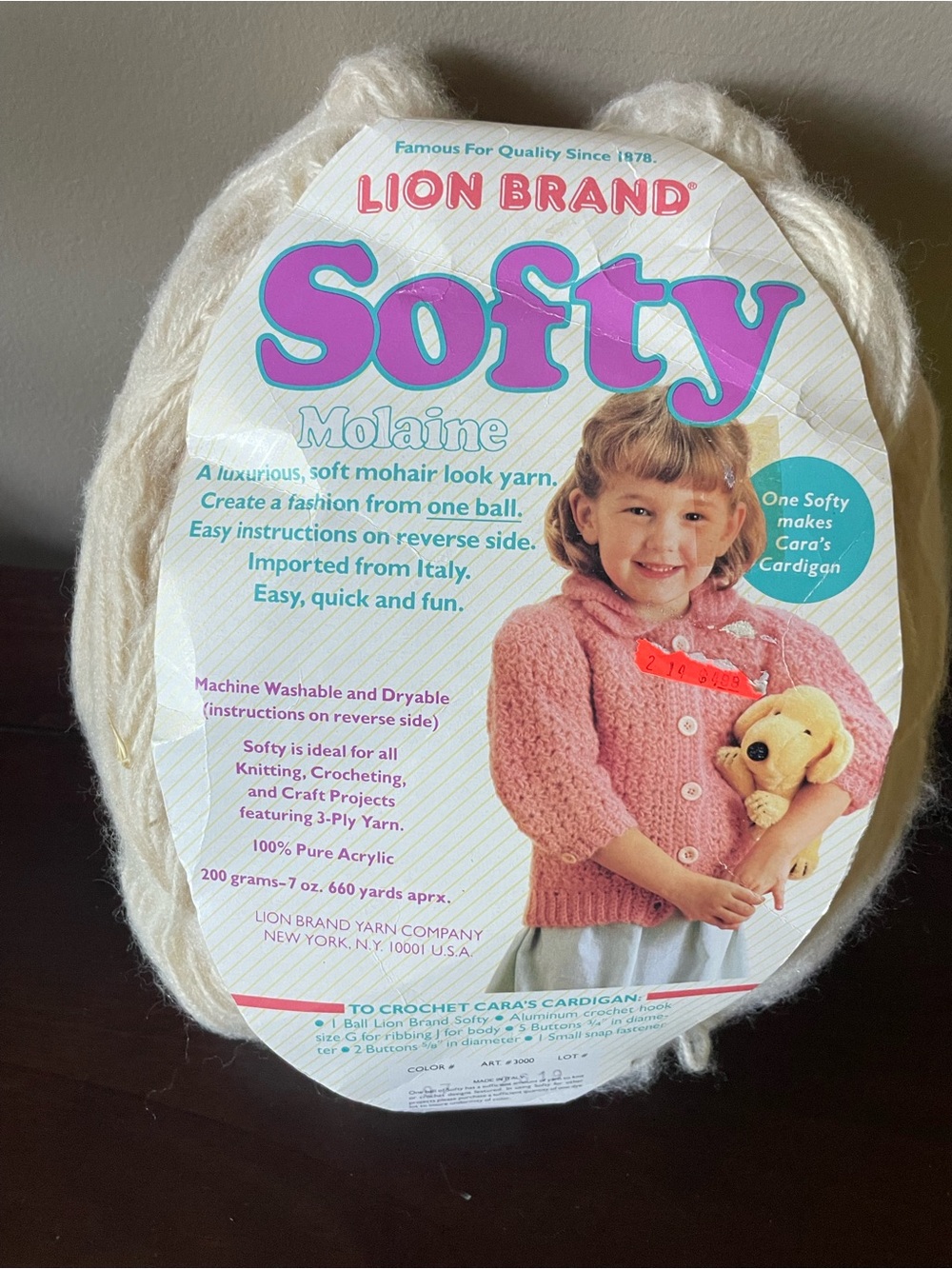 Lion Brand Softy Molaine Mohair Look 1 Skein 7 Oz 660 Yds Beige Neutral #97 NEW